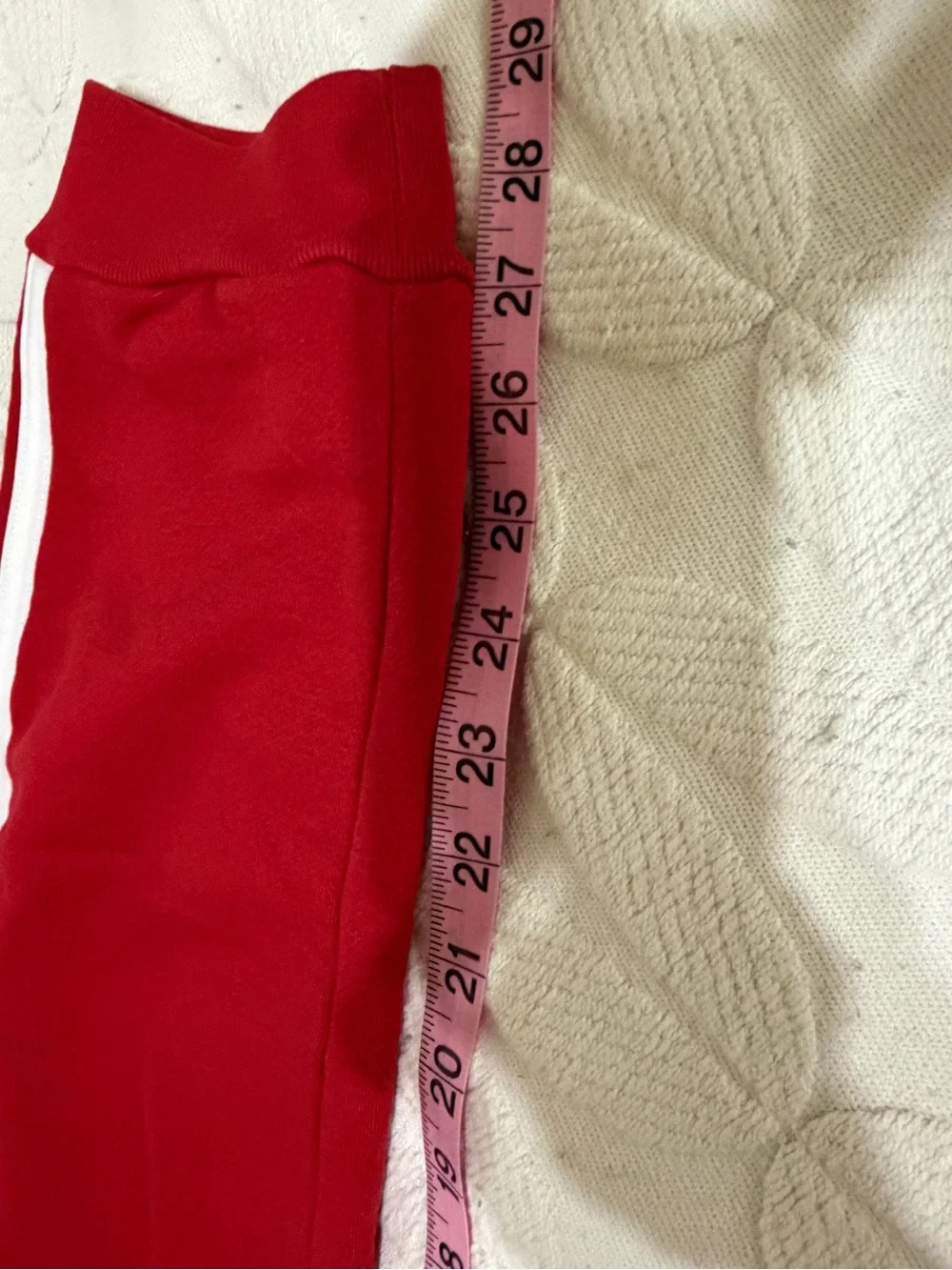 adidas Red size 14/16 Joggers with White Side Stripes. Like new! Soft. Sporty.